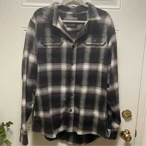 Men’s Orvis brown black plaid shirt jacket L